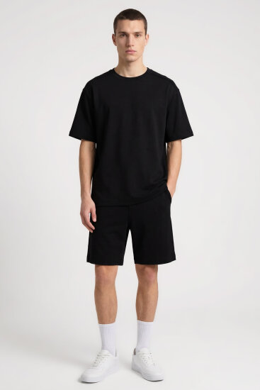 Siyah Oversize Fit Basic Erkek Şort Takım - 85292 