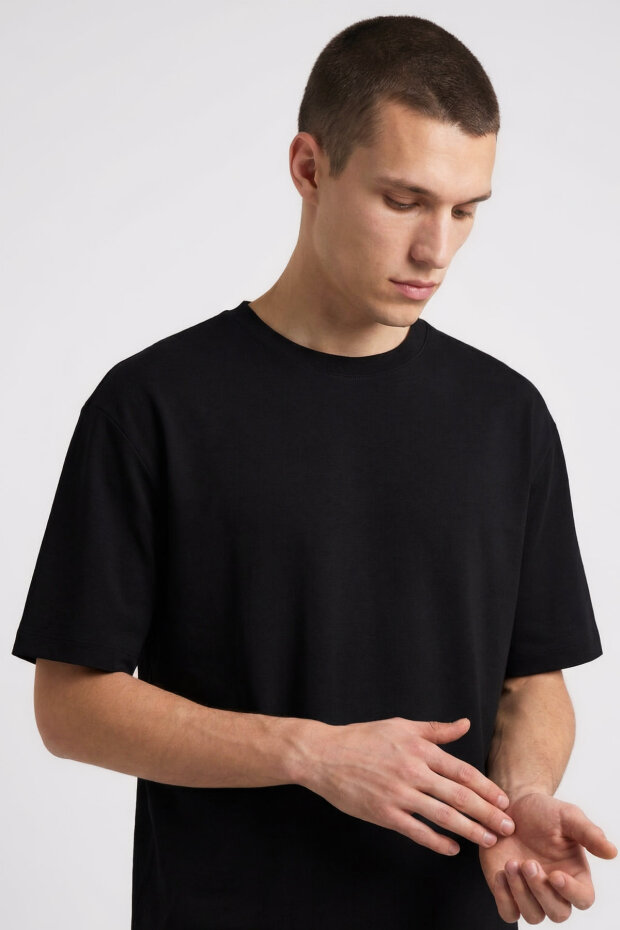 Siyah Oversize Fit Basic Erkek Şort Takım - 85292 - 3