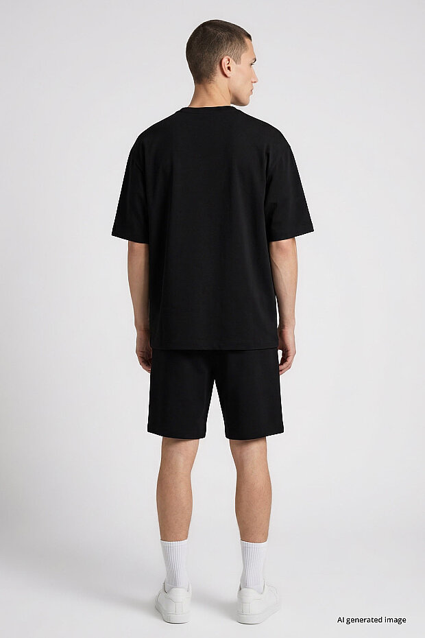 Siyah Oversize Fit Basic Erkek Şort Takım - 85292 - 7