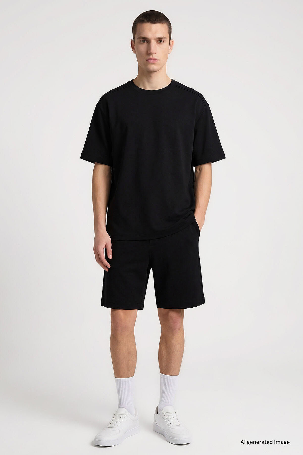 Siyah Oversize Fit Basic Erkek Şort Takım - 85292 - TOMMYLIFE