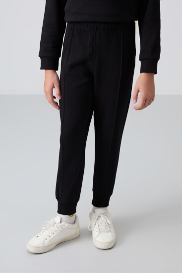 Siyah Pamuklu İçi Tüylü Yumuşak Dokulu Oversize Nakışlı Kız Çocuk Eşofman Takım - 75145 - TOMMYLIFE (1)