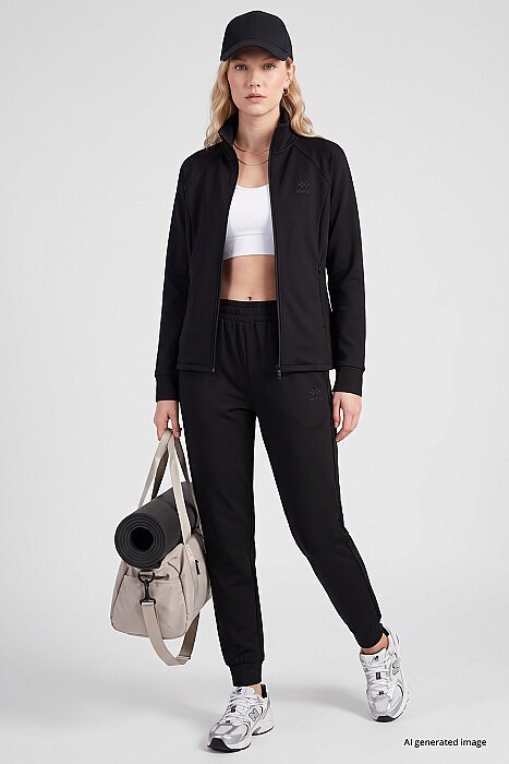Siyah Slim Fit Kadın Eşofman Takım - 95357 