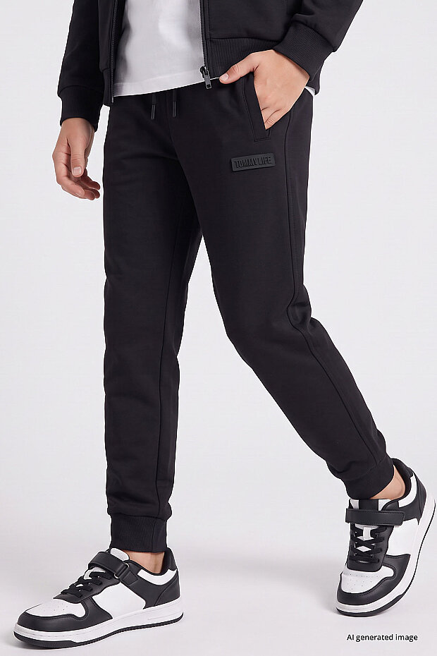Siyah Standart Fit Basic Dik Yaka Jogger Erkek Çocuk Eşofman Takım - 11327 - 5