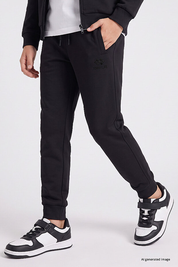 Siyah Standart Fit Basic Dik Yaka Jogger Erkek Çocuk Eşofman Takım - 11327 - 5