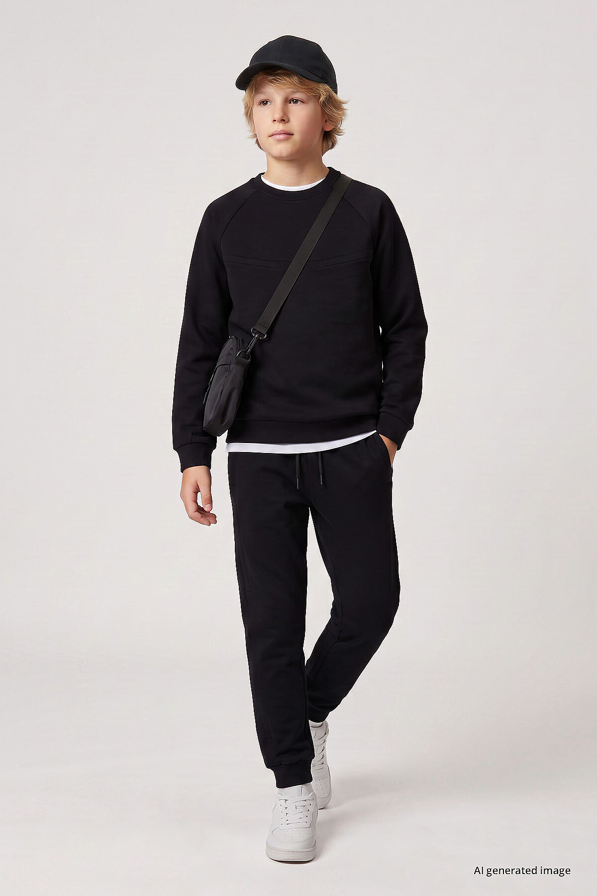 Siyah Standart Fit Basic Dikiş Detaylı Erkek Çocuk Eşofman Takım - 11325 - TOMMYLIFE