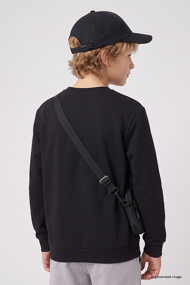 Siyah Standart Fit Baskılı O Yaka Erkek Çocuk Sweatshirt - 11322 - 4