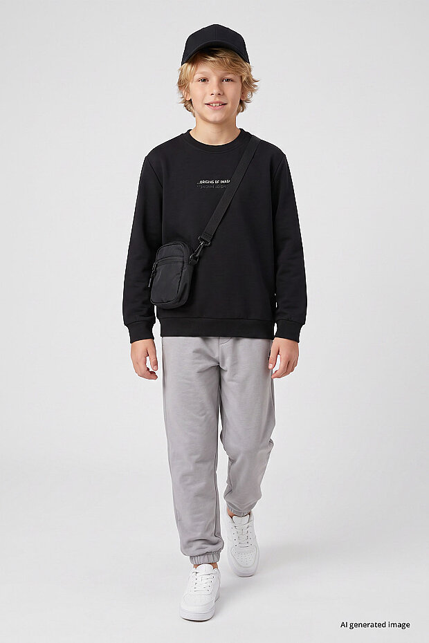 Siyah Standart Fit Baskılı O Yaka Erkek Çocuk Sweatshirt - 11322 - 3