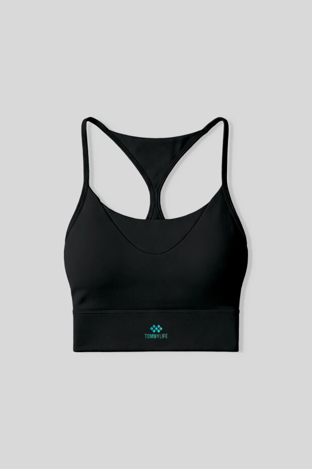 Siyah Standart Fit Baskılı Sırt Detaylı Kadın Spor Büstiyer - 97300 - 2