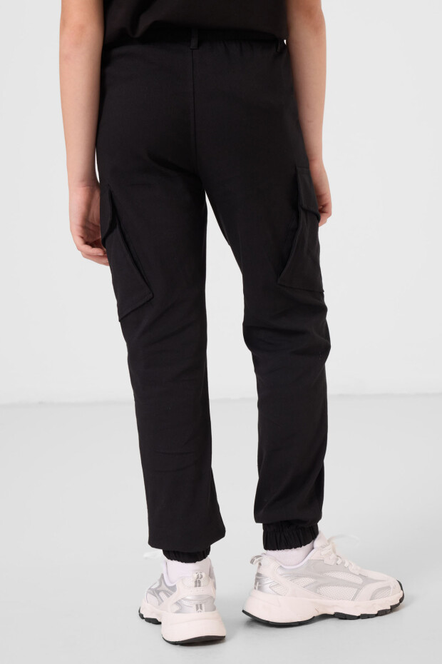 Siyah Standart Fit Dokuma Hafif Esnek Chino Erkek Çocuk Pantolon - 11271 - 5