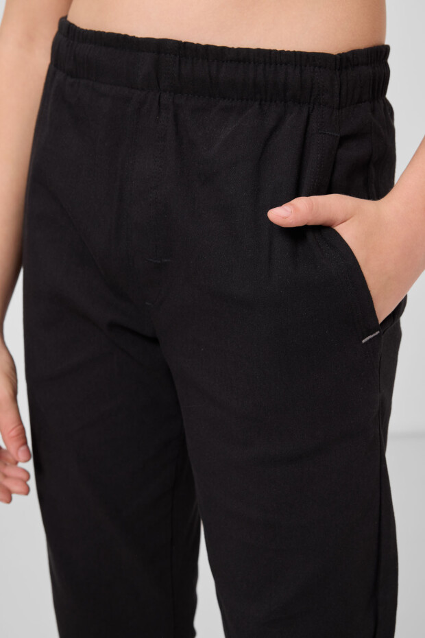 Siyah Standart Fit Dokuma Hafif Esnek Chino Erkek Çocuk Pantolon - 11272 - 4