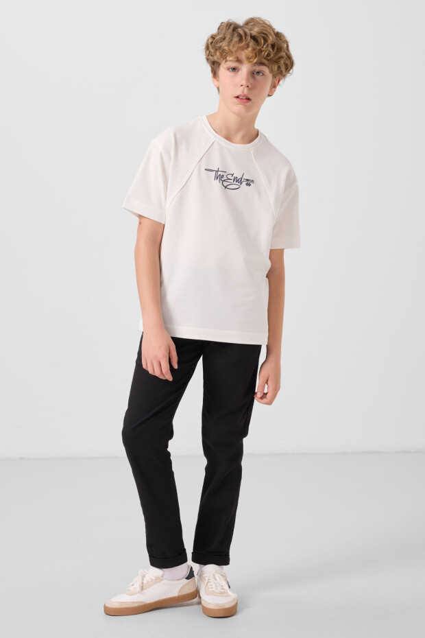 Siyah Standart Fit Dokuma Hafif Esnek Chino Erkek Çocuk Pantolon - 11272 - 1