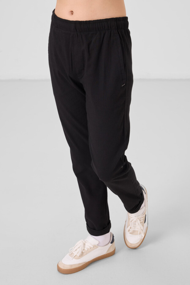 Siyah Standart Fit Dokuma Hafif Esnek Chino Erkek Çocuk Pantolon - 11272 - 2