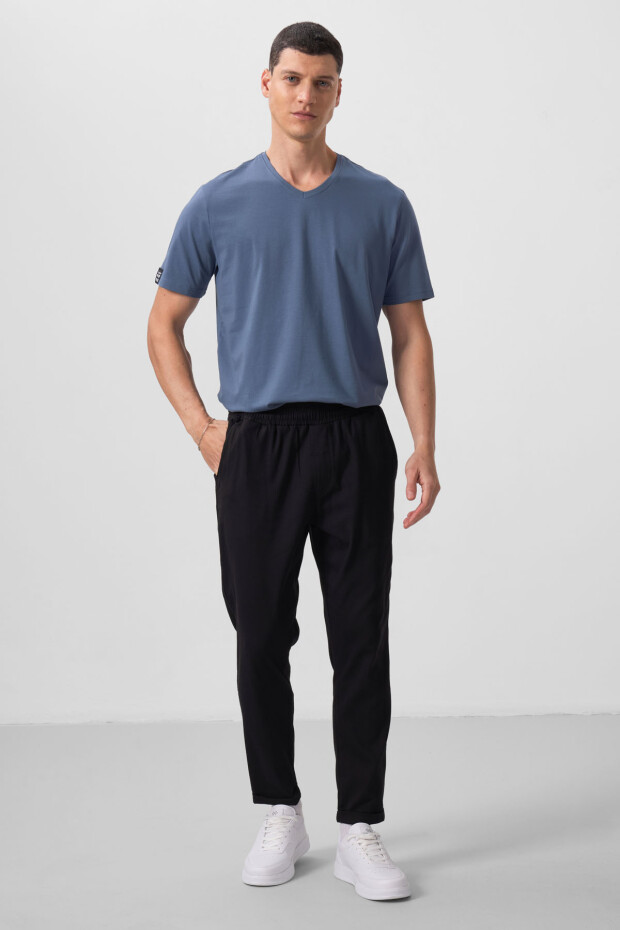 Siyah Standart Fit Dokuma Hafif Esnek Chino Erkek Pantolon - 82175 - 4