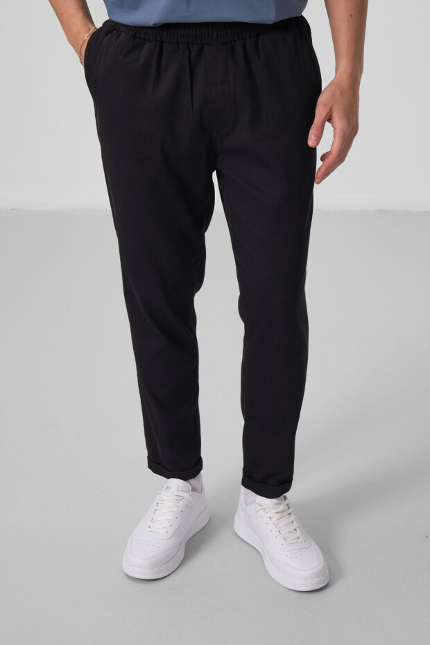 Siyah Standart Fit Dokuma Hafif Esnek Chino Erkek Pantolon - 82175 - 2