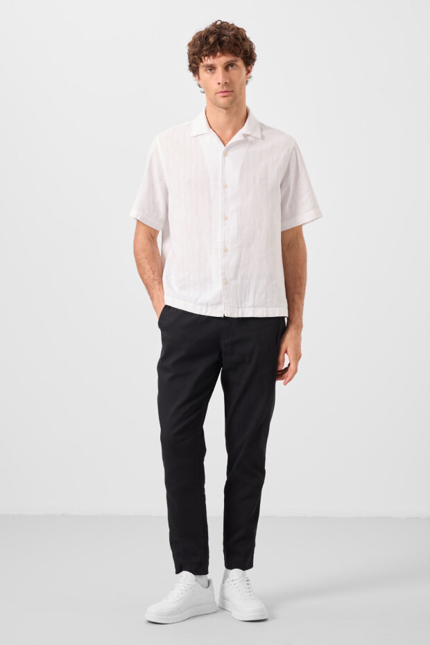 Siyah Standart Fit Dokuma Hafif Esnek Chino Erkek Pantolon - 82177 - 1
