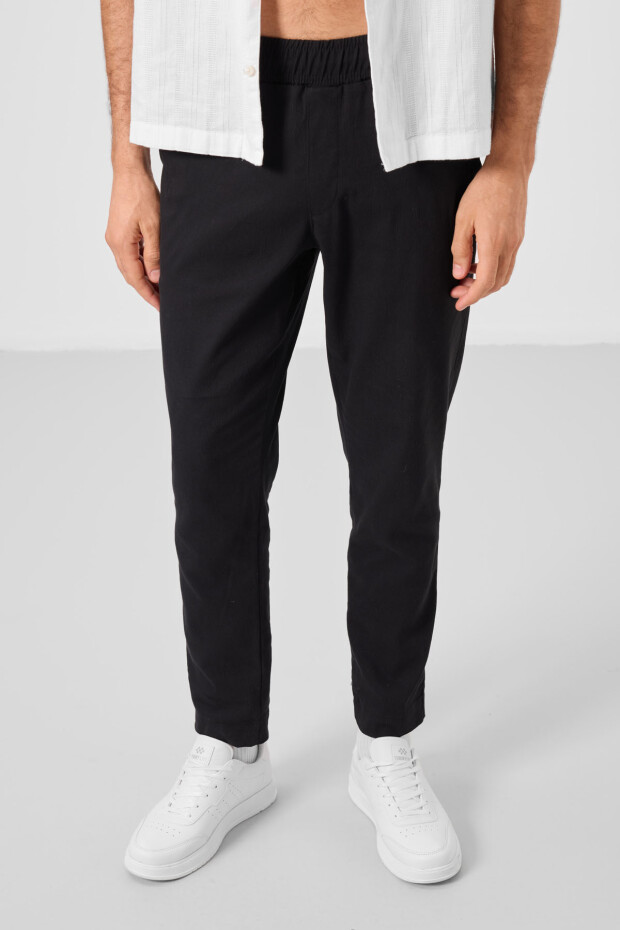 Siyah Standart Fit Dokuma Hafif Esnek Chino Erkek Pantolon - 82177 - 2
