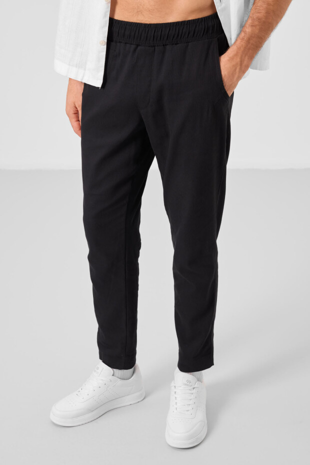 Siyah Standart Fit Dokuma Hafif Esnek Chino Erkek Pantolon - 82177 - 5