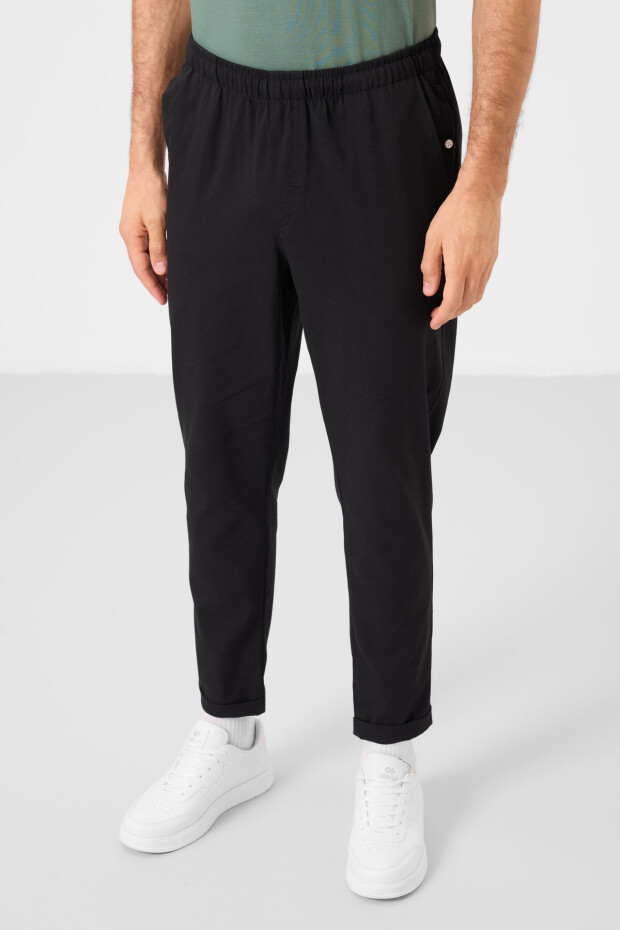 Siyah Standart Fit Dokuma Hafif Esnek Chino Erkek Pantolon - 82178 - 2