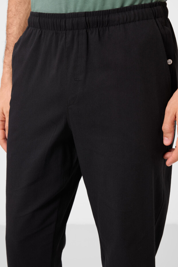 Siyah Standart Fit Dokuma Hafif Esnek Chino Erkek Pantolon - 82178 - 4