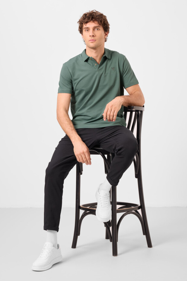 Siyah Standart Fit Dokuma Hafif Esnek Chino Erkek Pantolon - 82178 - 1