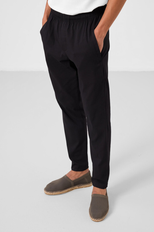 Siyah Standart Fit Dokuma Hafif Esnek Chino Erkek Pantolon - 82179 - 3