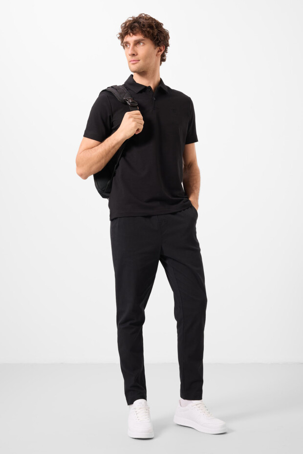 Siyah Standart Fit Dokuma Hafif Esnek Chino Erkek Pantolon - 82180 - 1