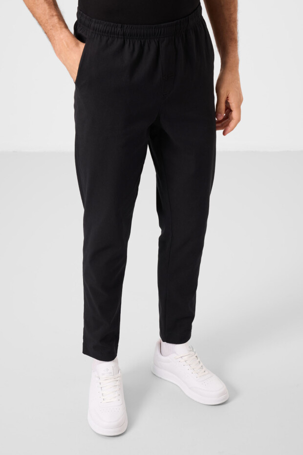 Siyah Standart Fit Dokuma Hafif Esnek Chino Erkek Pantolon - 82180 - 2