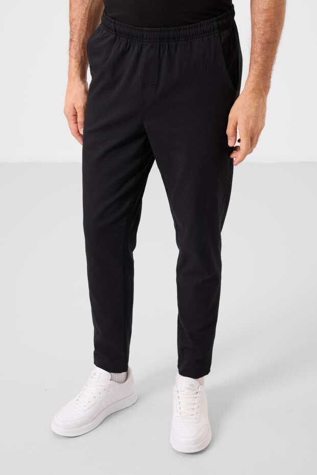 Siyah Standart Fit Dokuma Hafif Esnek Chino Erkek Pantolon - 82180 - 5