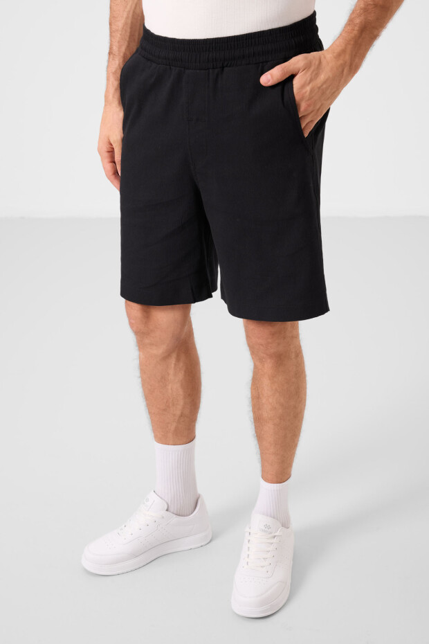 Siyah Standart Fit Dokuma Hafif Esnek Chino Erkek Şort - 81289 - 4