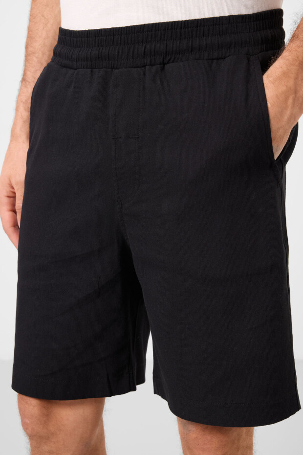 Siyah Standart Fit Dokuma Hafif Esnek Chino Erkek Şort - 81289 - 5