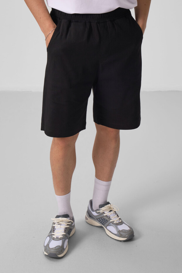 Siyah Standart Fit Dokuma Hafif Esnek Chino Erkek Şort - 81290 - 3
