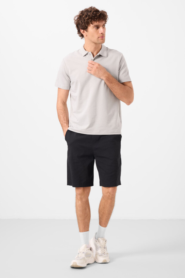 Siyah Standart Fit Dokuma Hafif Esnek Chino Erkek Şort - 81291 - 6