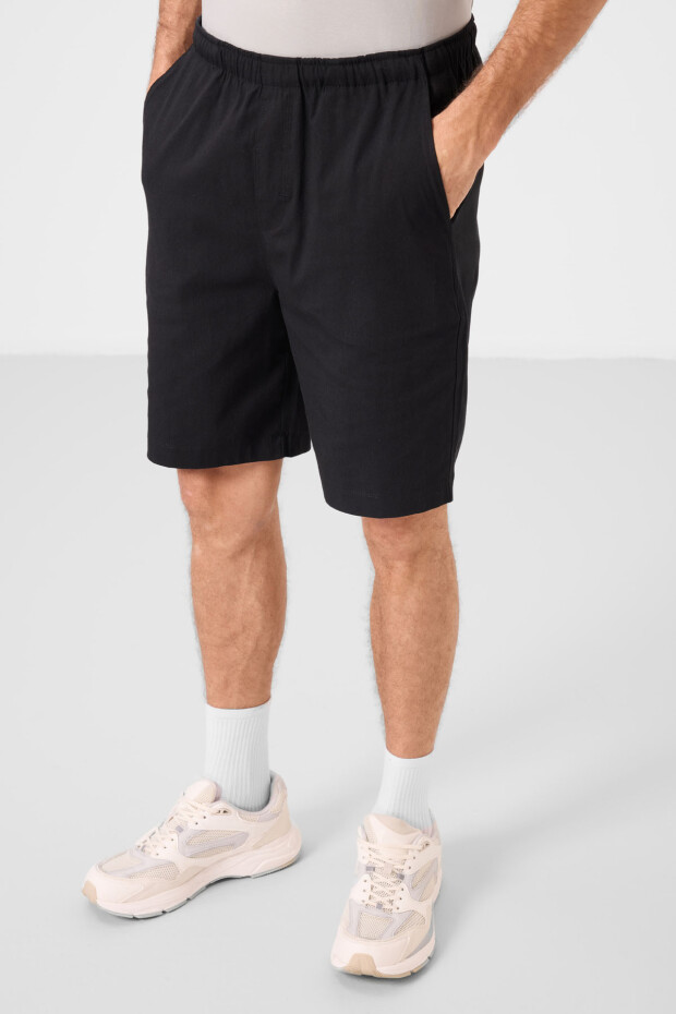 Siyah Standart Fit Dokuma Hafif Esnek Chino Erkek Şort - 81291 - 2