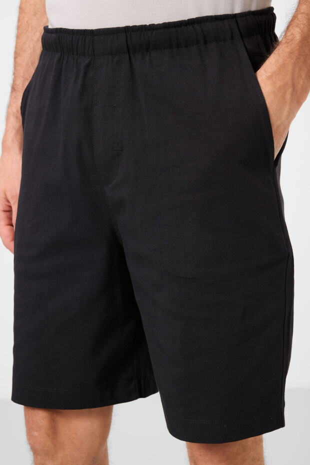 Siyah Standart Fit Dokuma Hafif Esnek Chino Erkek Şort - 81291 - 4