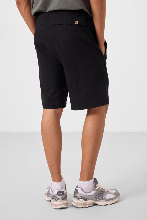 Siyah Standart Fit Dokuma Hafif Esnek Chino Erkek Şort - 81292 - 7