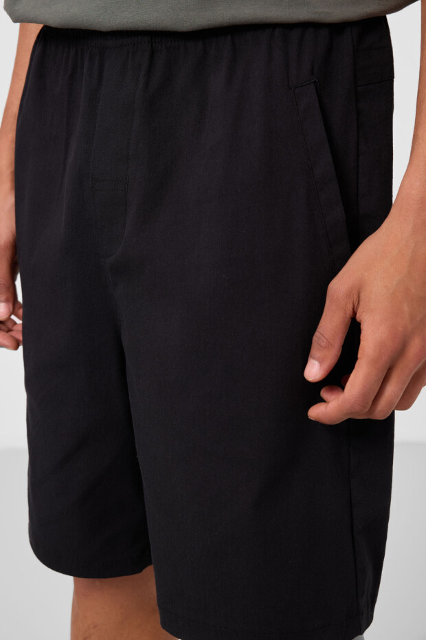 Siyah Standart Fit Dokuma Hafif Esnek Chino Erkek Şort - 81292 - 5