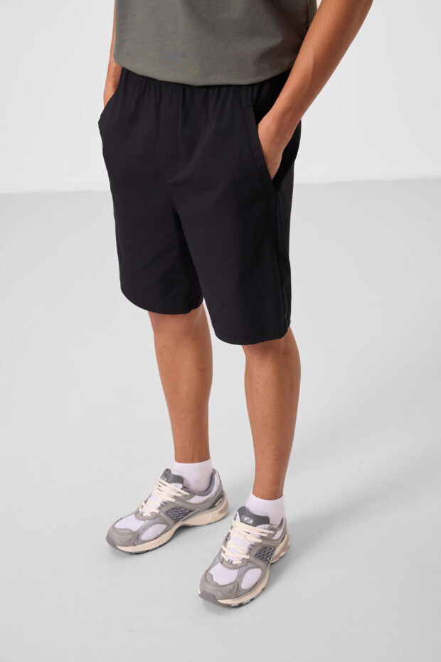 Siyah Standart Fit Dokuma Hafif Esnek Chino Erkek Şort - 81292 - 6