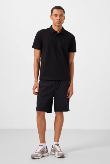 Siyah Standart Fit Dokuma Hafif Esnek Chino Erkek Şort - 81293 