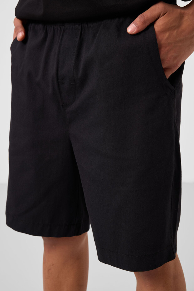 Siyah Standart Fit Dokuma Hafif Esnek Chino Erkek Şort - 81293 - 4