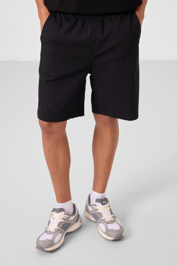 Siyah Standart Fit Dokuma Hafif Esnek Chino Erkek Şort - 81293 - 5