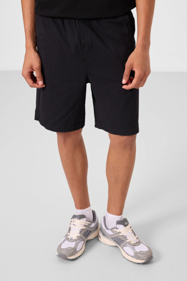 Siyah Standart Fit Dokuma Hafif Esnek Chino Erkek Şort - 81293 - 2