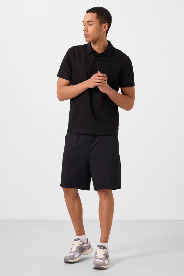 Siyah Standart Fit Dokuma Hafif Esnek Chino Erkek Şort - 81293 - 6