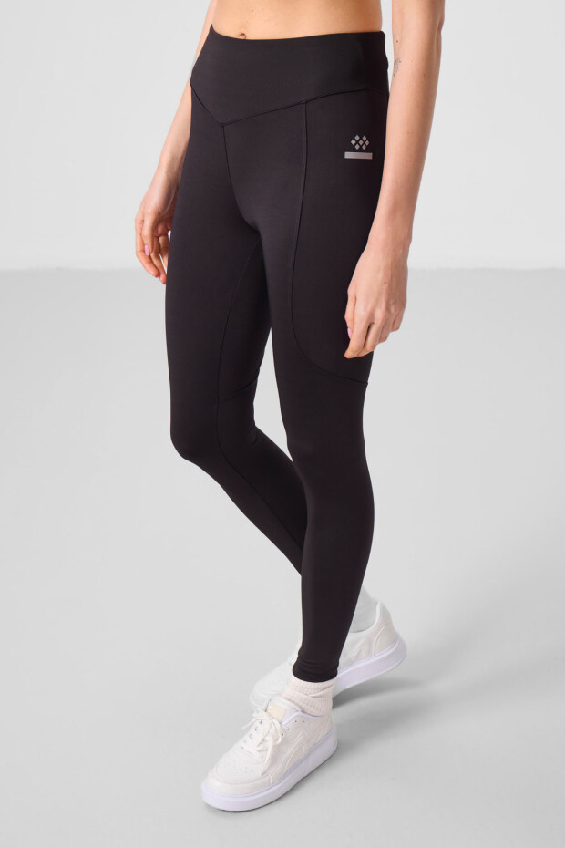 Siyah Standart Fit Esnek Performans Kadın Tayt - 94666 - 6
