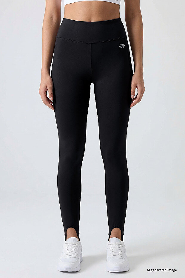 Siyah Standart Fit Esnek Spor Performans Kadın Topuklu Tayt - 94685 - 6