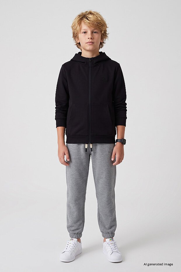 Siyah Standart Kalıp Basic Erkek Çocuk Sweatshirt - 11336 - 3