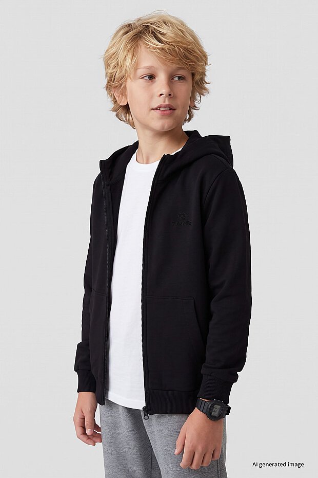 Siyah Standart Kalıp Basic Erkek Çocuk Sweatshirt - 11336 - 4