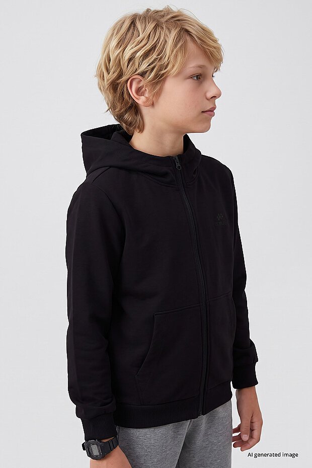 Siyah Standart Kalıp Basic Erkek Çocuk Sweatshirt - 11336 - 6