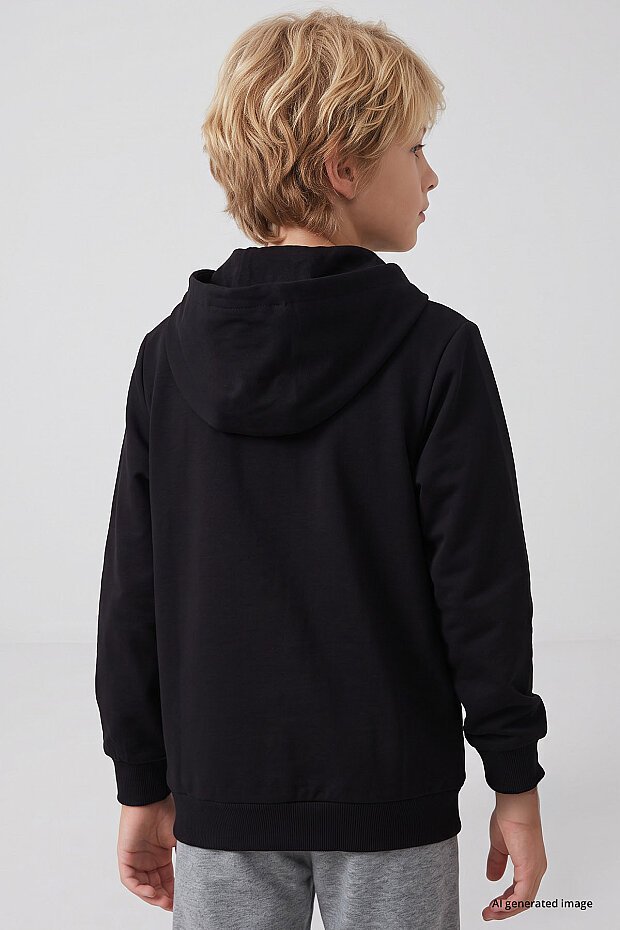Siyah Standart Kalıp Basic Erkek Çocuk Sweatshirt - 11336 - 7