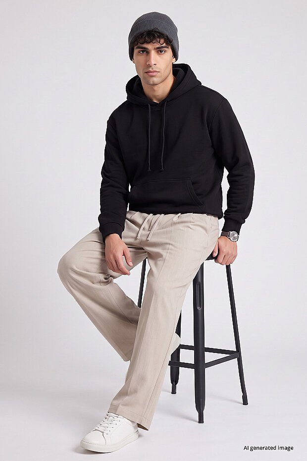 Siyah Standart Kalıp Basic Erkek Sweatshirt - 88513 - 2