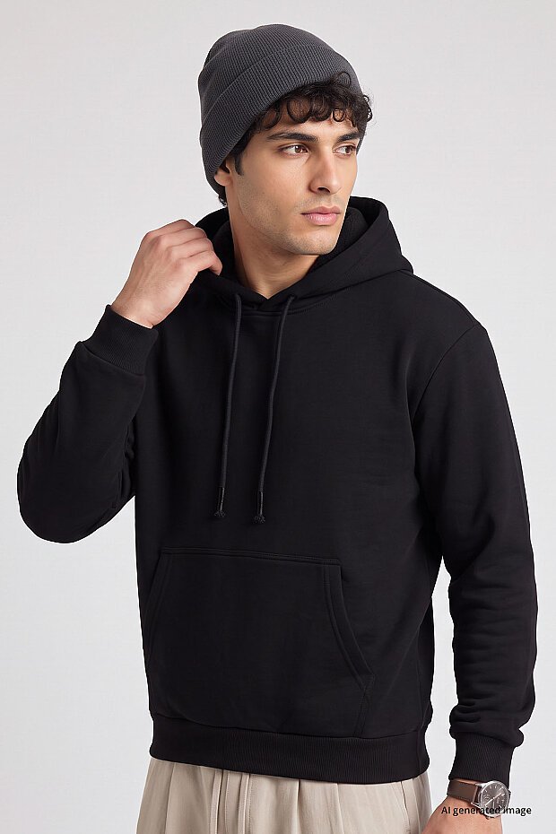 Siyah Standart Kalıp Basic Erkek Sweatshirt - 88513 - 1